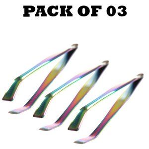 Forgica Multi Color Tweezers Curved Titanium Color For Long Lasting Pack of 03